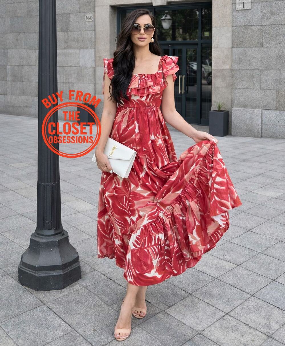 Zara NWT Red Floral Ruffle Cotton Maxi Dress S